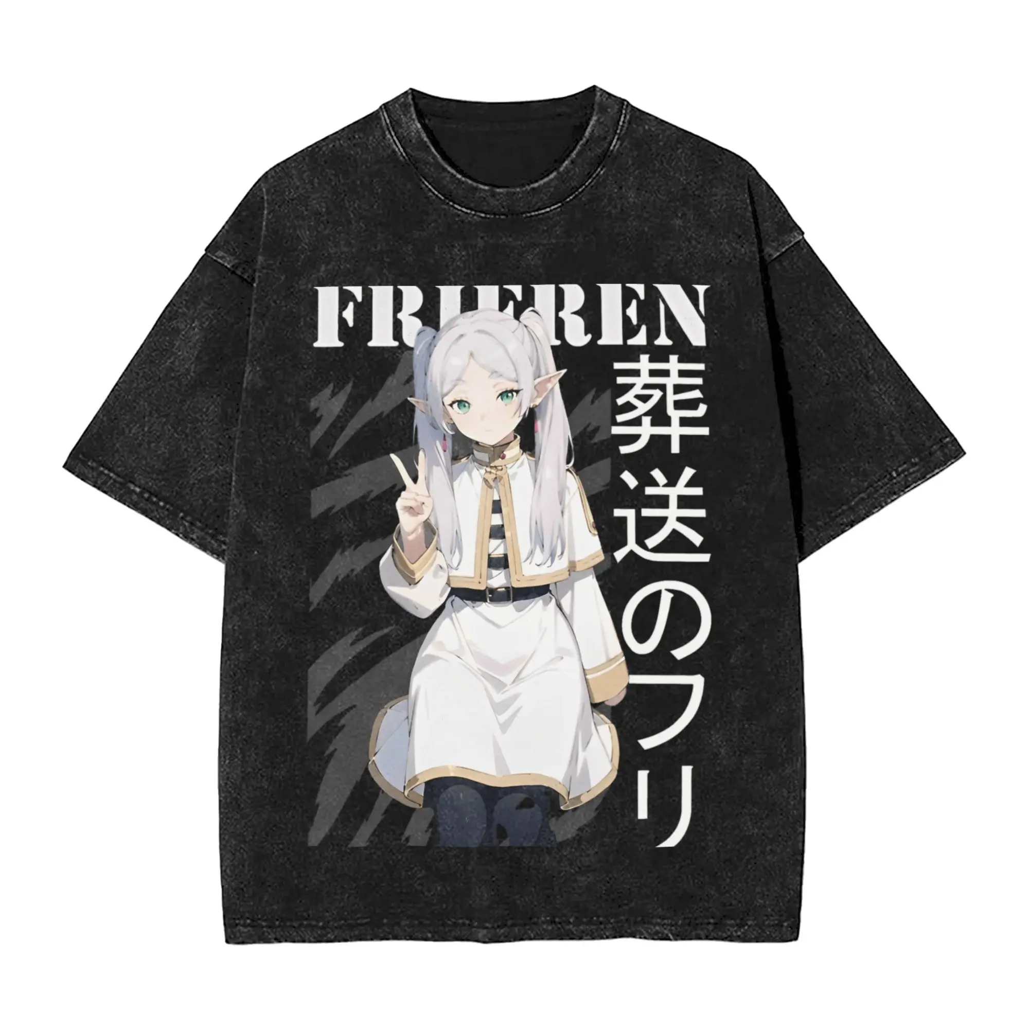 

Kawaii Frieren Графическая футболка с милым аниме-принтом, потертые футболки большого размера для мужчин и женщин, одежда, хлопковые мягкие футболки с короткими рукавами
