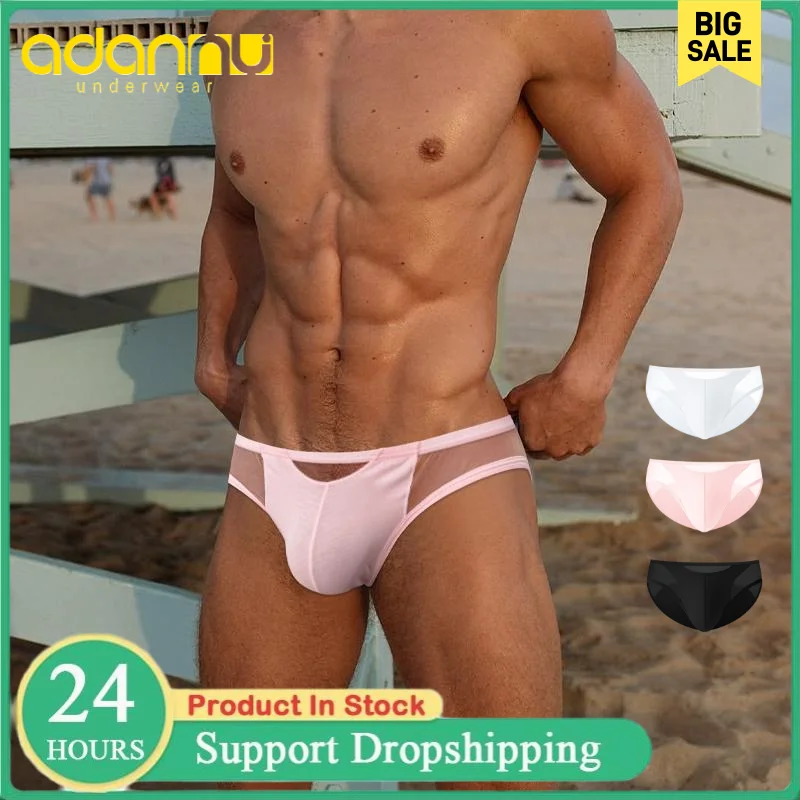 

ADANNU Men's Bikini Briefs Underwear Slip Transparent Mesh Male Underpants Cuecas Men's Panties Ultra-thin Gays Sports Briefs