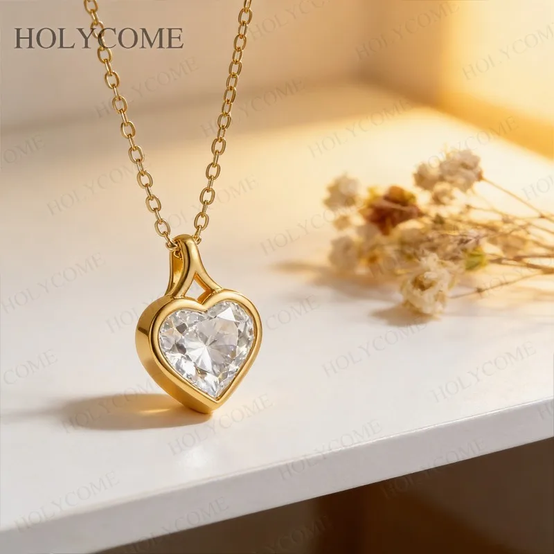 

GRA Certified Moissanite Pendant 925 Sterling Silver Heart Bezel-Set Necklace D Color VVS1 Fine Jewelry For Women Wedding Gift