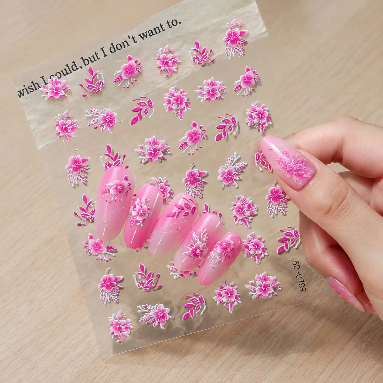 1Pc Multi Blossom And Leaves Nail Art Stickers Pink White Gradient Fashion Nail Decal Stylish Design Nail Slider