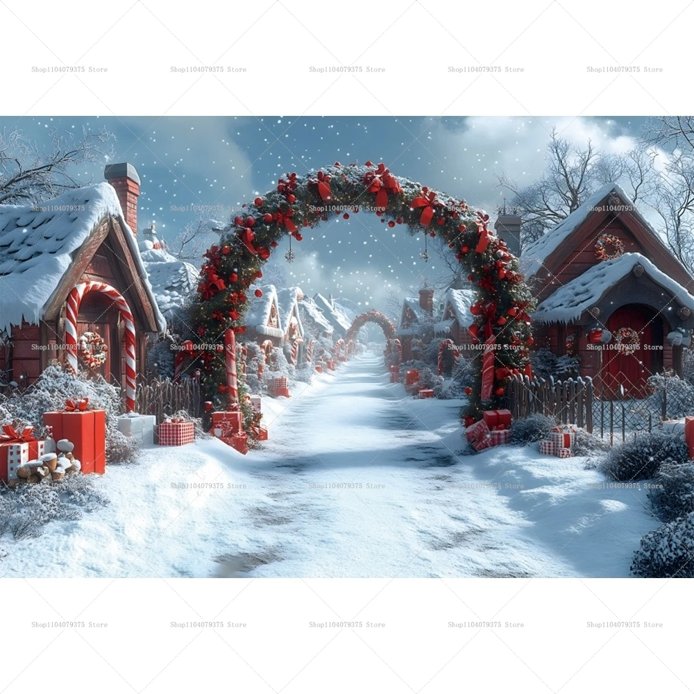 Winter Christmas Photography Background Decoration Town Garland Decoration Supplies Holiday Party Family Portrait Background