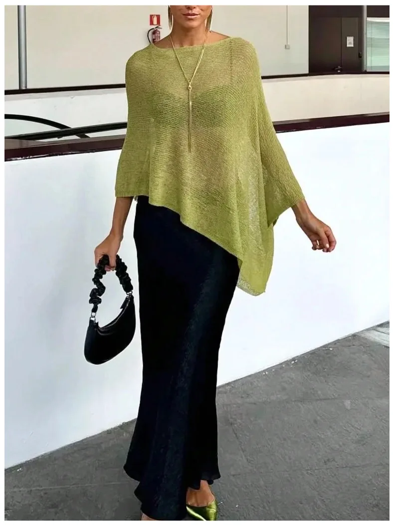 Women's knitted shirt irregular cape shawl casual loose sun protection shirt beach spring and summer lazy thin top