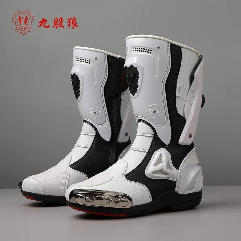 JG-Wolf Leather Motocross Boots Men Anti-slip Off Road Motorcycle Boots Adventure Touring MX MTB Dirt Bike Boots