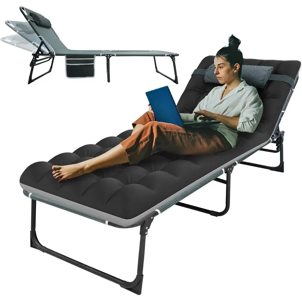 

5-Position Folding Cot with Mattress, Heavy Duty Lounge Chair for Outdoor, Beach, and Lawn