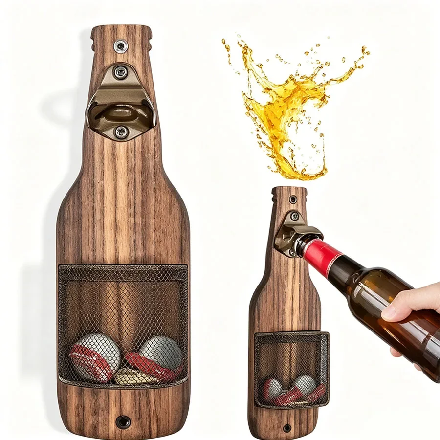 

Wooden wall mounted bottle opener, solid wood beer screwdriver, creative wall mounted bottle design, storage bottle opener