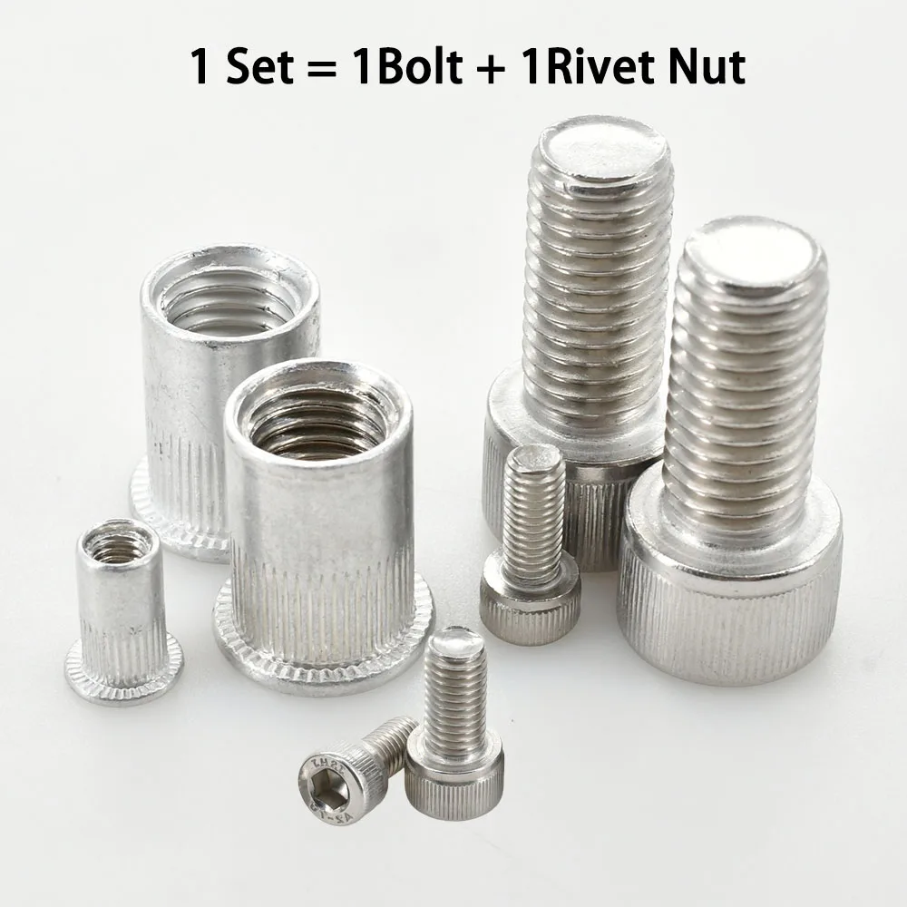 Metric Threaded Insert Rivet Nut, Parafuso De Aço Inoxidável Set, Aço Carbono Rivetnut, Alumínio Alloy Nuts Screw Kit, M3-M12