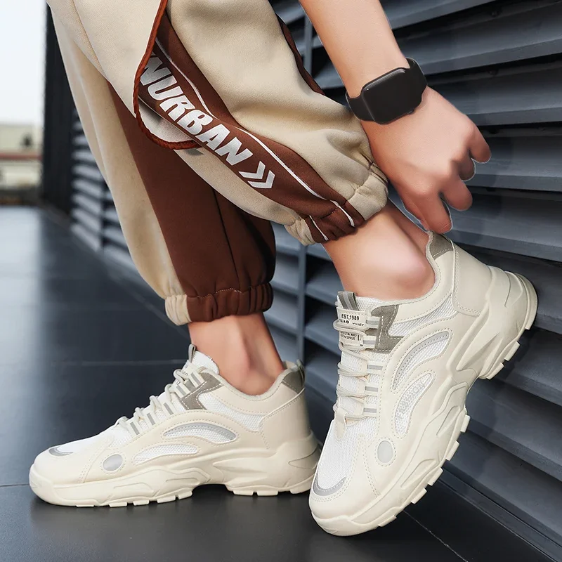 

2025 New Spring Men's Shoes Breathable Mesh Casual Sports Shoe Running Boosting Small White Dad Trendy Shoes EVA Sole Rubber