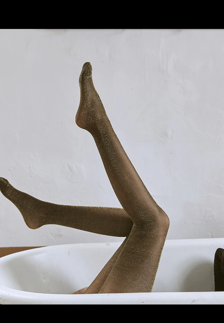Lady Glowing Stockings Thin Pantyhose Summer Ultra Thin T Crotch Bling Gold Silver Silk Socks Women Sexy Socks Glitter Tights