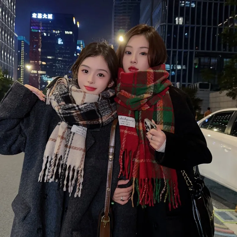 200x65cm Korean Version of The New Christmas Plaid Scarf Female Autumn Winter Atmosphere Warm Shawl Senior Sense of Student Bib