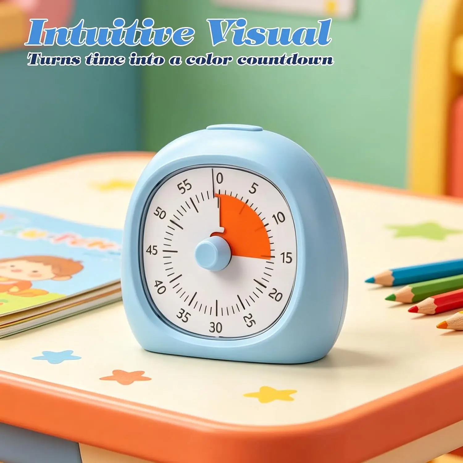 60-Minute Visual Timer,Visual Countdown Timer with Shrinking Disk Display,Silent No-ticking Design for Study Room Kitchen Office