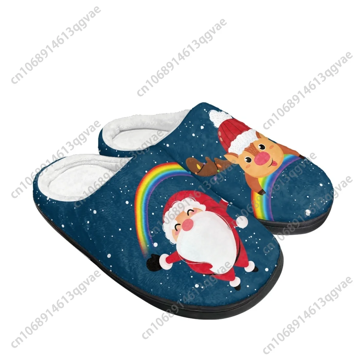 Cartoon Christmas Cute Elk Stripes Santa Claus Home Cotton Slippers Mens Womens Teenager Plush Bedroom Keep Warm Custom Slipper