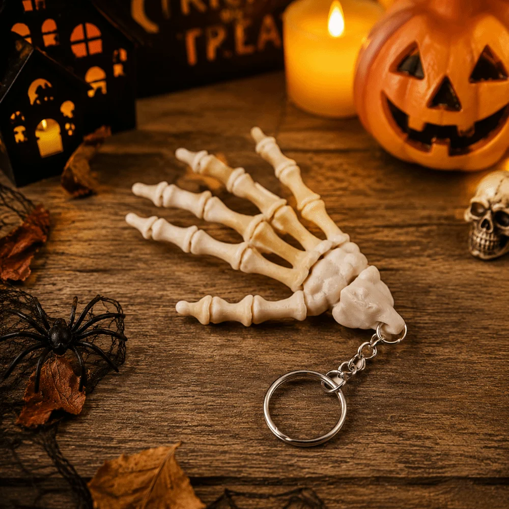 Creative Skeleton Hand Keychain Novelty Handmade Skull Hand Key Ring Miniature Portable Movable Skeleton Hand