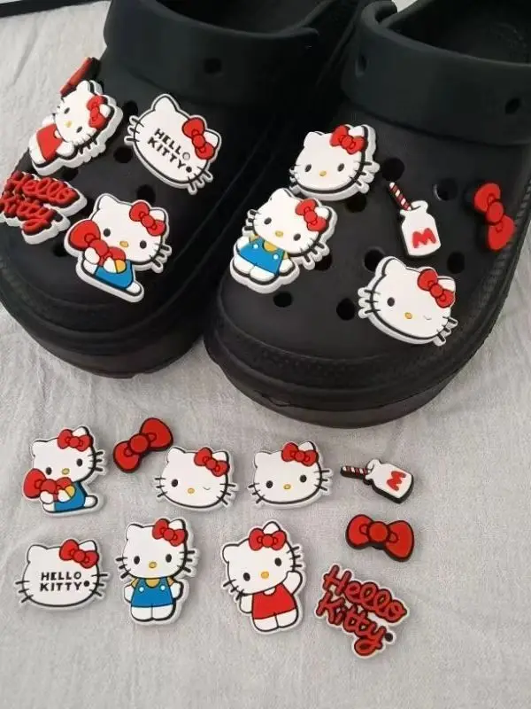 6/10pcs Mesuca Cute Cartoon PVC Shoe Charms KT Cat Shoe Decorations for Clogs Ideal Gifts for Kids
