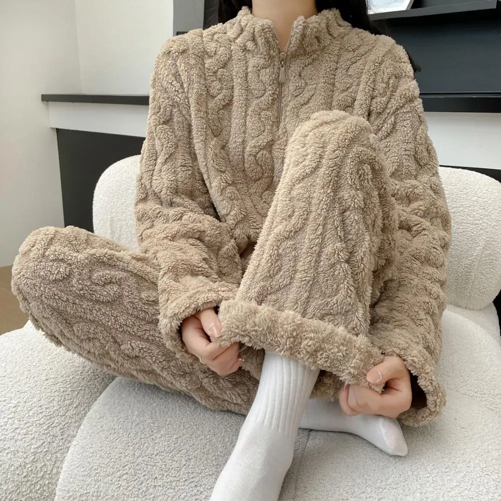 2 piece Set Thickened Warm Fashion Velvet Pajamas Autumn Winter Padded Ladies Casual Elastic Striped Comfortable Homewear