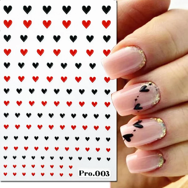 5d Embossed Nail Art Stickers Valentine Day Red Black Rosepink Love Hearts Sliders Decals Decorations For Nail Tips Manicures