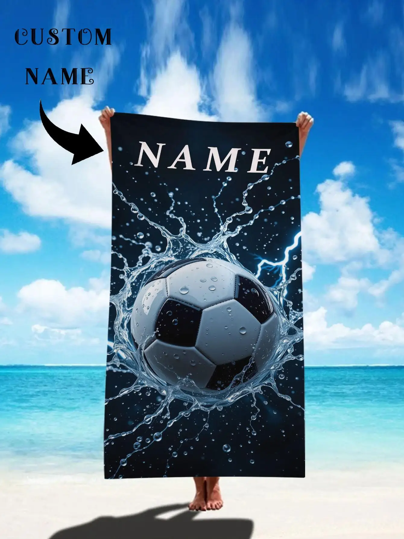 Maßgeschneidertes Modell – Fußball-Sport-Strandtuch mit personalisiertem Namen, Digitaldrucktext, trendiges Badetuch – universell für Erwachsene und Kinder, super saugfähig, schnell trocknend,