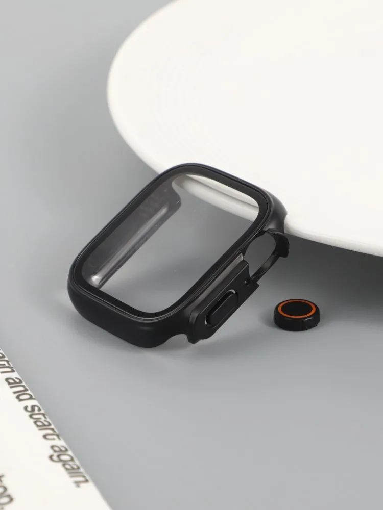 Schutzhülle für Apple Watch mit Displayschutz 46mm 42mm 45/40/44/41mm PC-Stoßfänger Gehärtetes Glas Sturzsichere Abdeckung Serie 11 10 9 8 7 6 5 SE