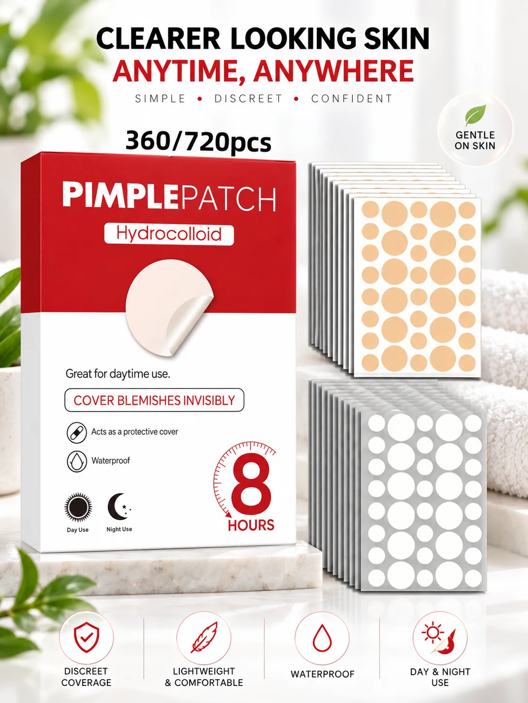Acne patches, hydrogel acne concealer patches, daily facial care patches, blemish concealment