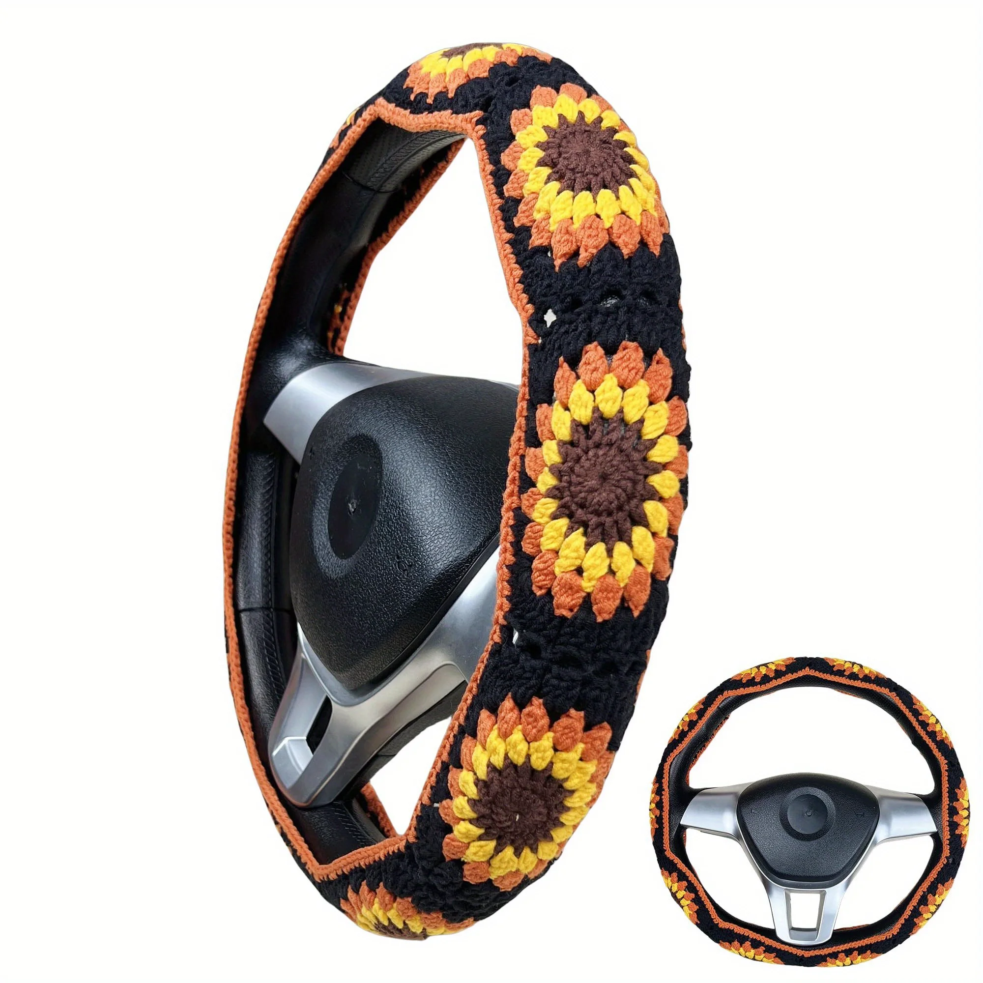 

Handmade Crochet Vintage sunflower Steering Wheel Covers Universal 14-15 inch for Women and Men