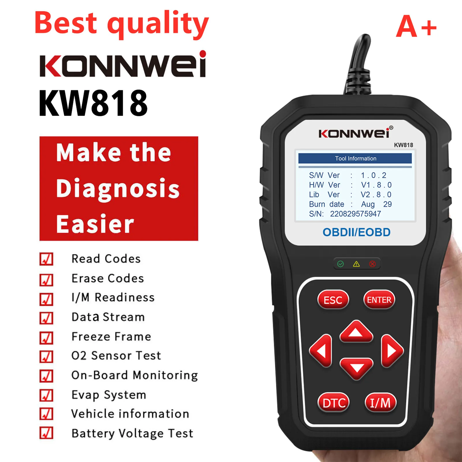 

Best KONNWEI KW818 OBD2 Scaner Car Diagnostic Tools Auto Code Reader Battery Tester Check Engine Fault Code Reader Bluetooth