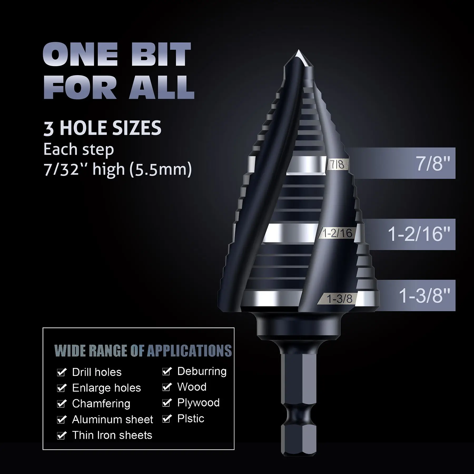 Broca escalonada M35 cobalto HSS 4 flauta espiral 1/8 "-1/2" impacto Unibit taladro escalonado resistente al desgaste Tiain recubierto 1/4 "vástago