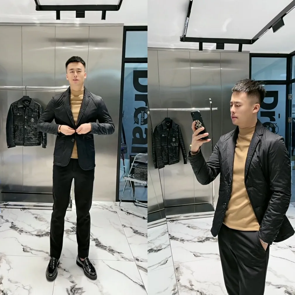 

Slim Fit Casual Cotton Suit Jaet for Men Sli Autumn Winter Outerwear Faionable Korean Sle Busin Casual Coat