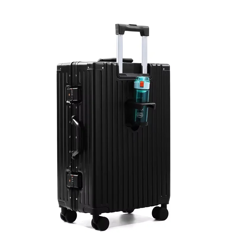 Multifunctionele Aluminium Frame Koffer Met Bekerhouder Trolley Case Wachtwoord Lock Instap Bagage Heren En Dames Koffers