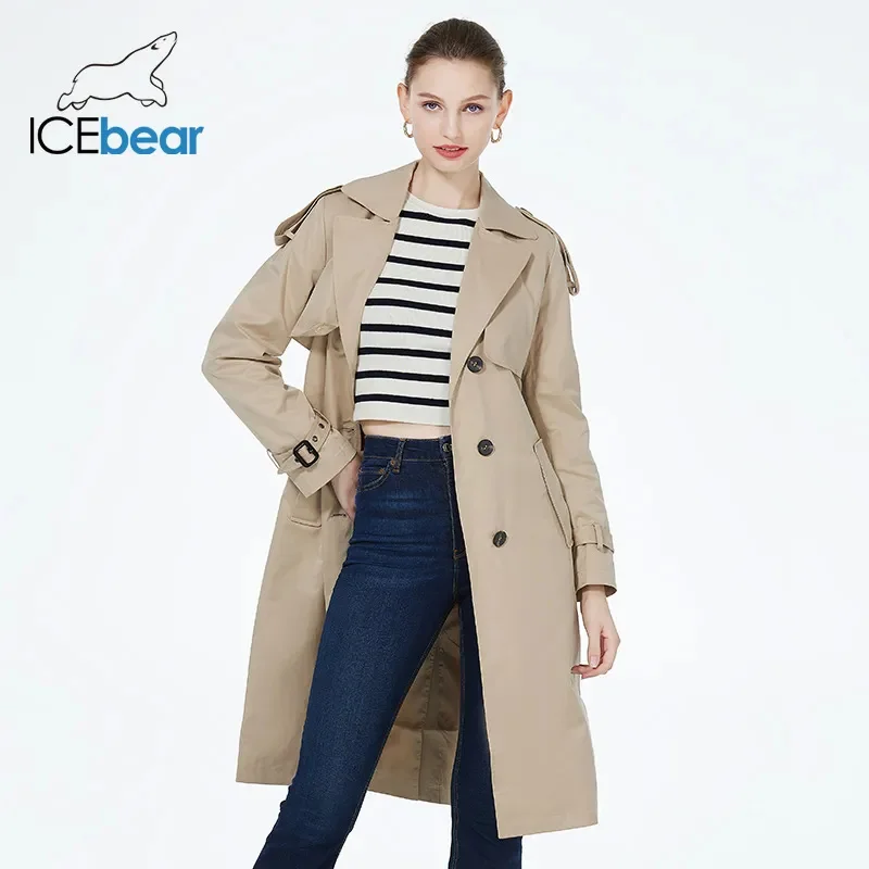 ICEbear 2023 new women's autumn windbreaker high-quality long single breasted female fashion clothing brand apparel GWF20029D