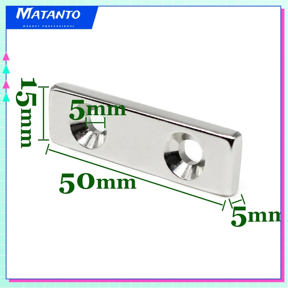 

50x15x5-5 50x10x5-5 50x20x5-5 Long Sheet Rare Earth Neodymium Magnet Holes 5mm Countersunk Block Strong Magnets 50x15x5-5