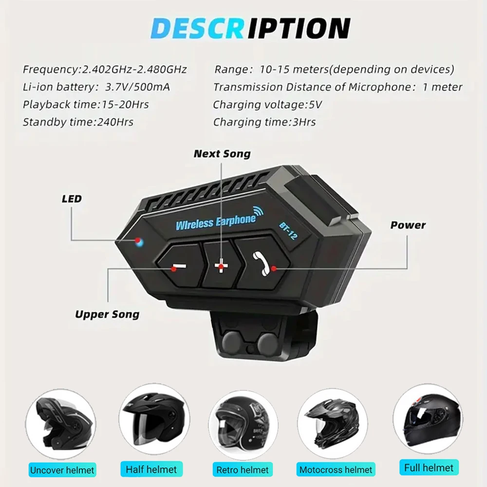 Motorcycle Helmet accessories intercom helmet BT Wireless Moto Stereo Interphone Handsfree With Reduction Microphone