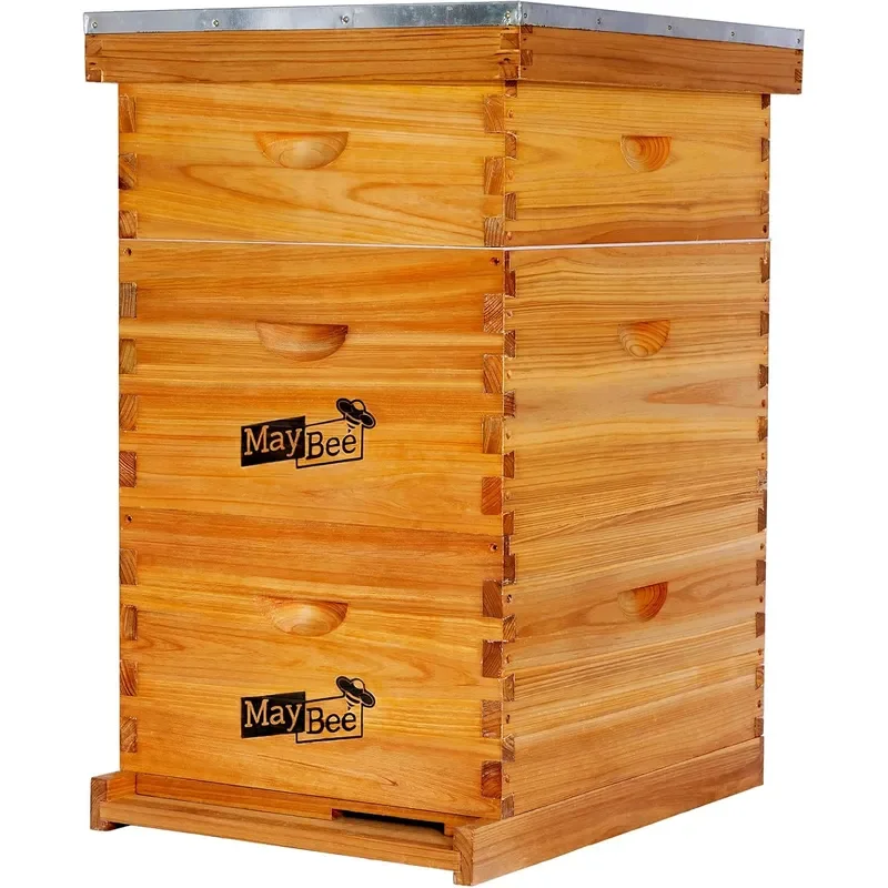 10-Frame Langstroth Beehive Dipped in Beeswax Complete Bee Hives and Supplies Starter Kit Includes 2 Deep Hive Bee Boxes and