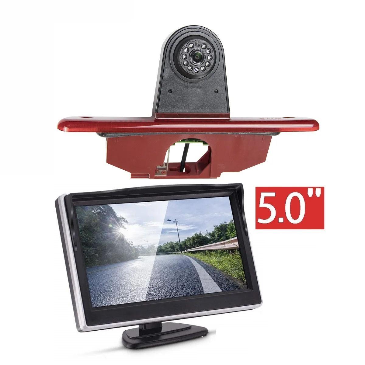 E9 HD 3rd Brake Light Rear View Camera+ 5 Inch Monitor for Fiat Scudo, Peugeot Expert, Citroen SpaceTourer and Toyota ProAce