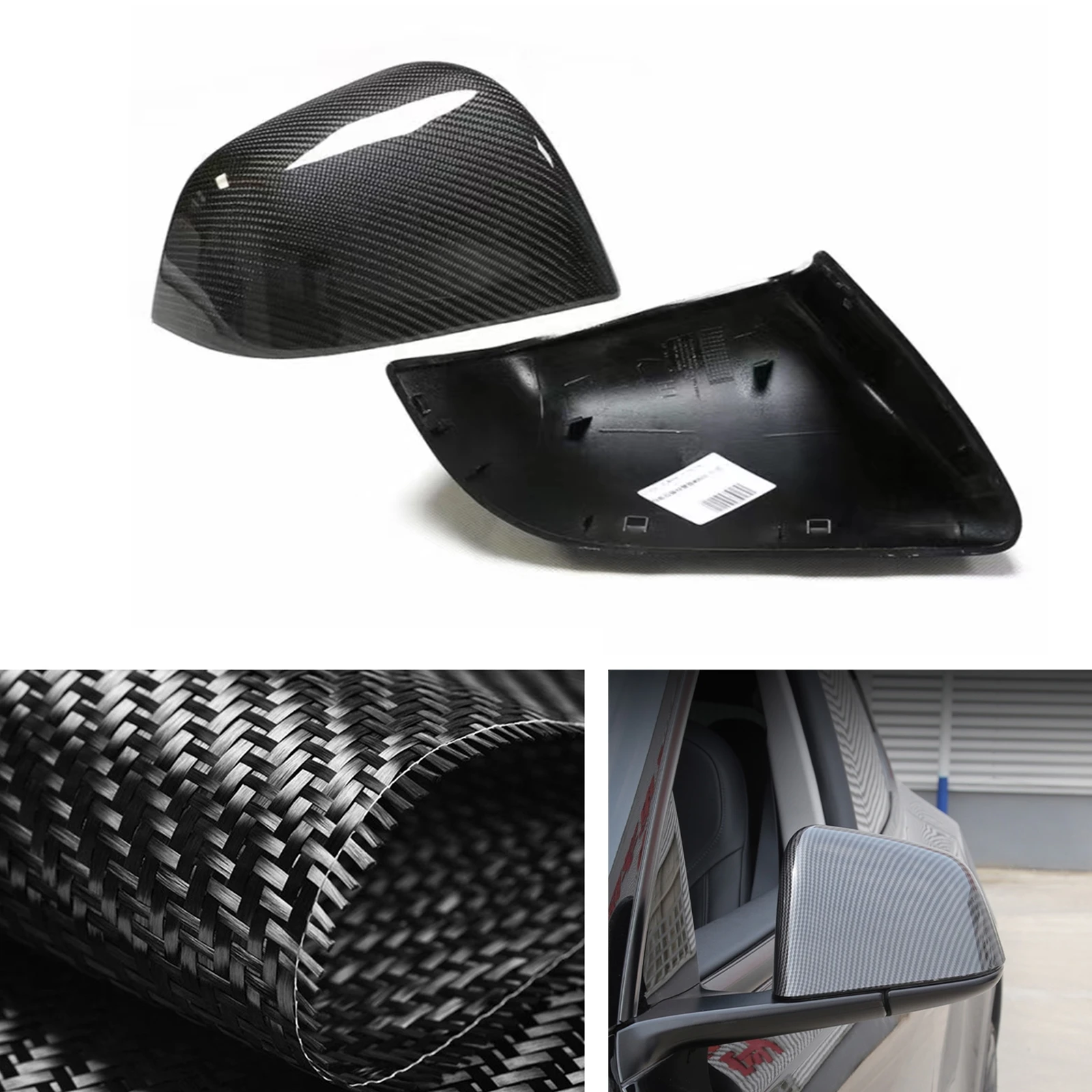 

Mirror Cover For Tesla Model Y 2020 2021 2022-23 Carbon Fiber Exterior Rear View Caps Replacement Rearview Shell Clip On Housing