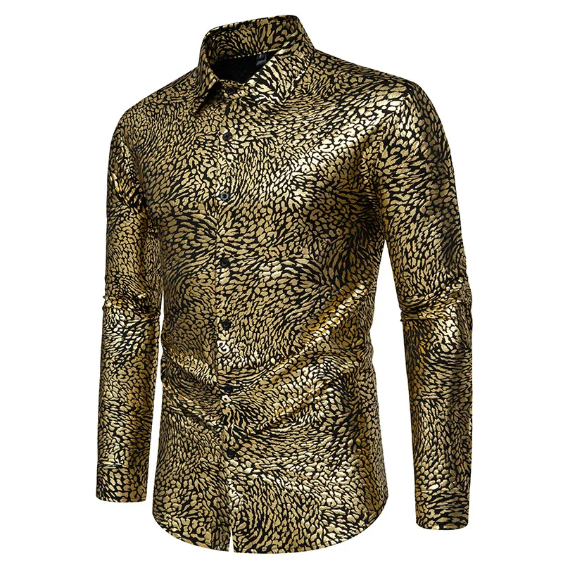 Men's Purple Dress Shirts For Party Hip Hop Leopard Print Long Sleeve Tuxedo Shirts Male Stylish Trend Nightclub Banquet Chemise