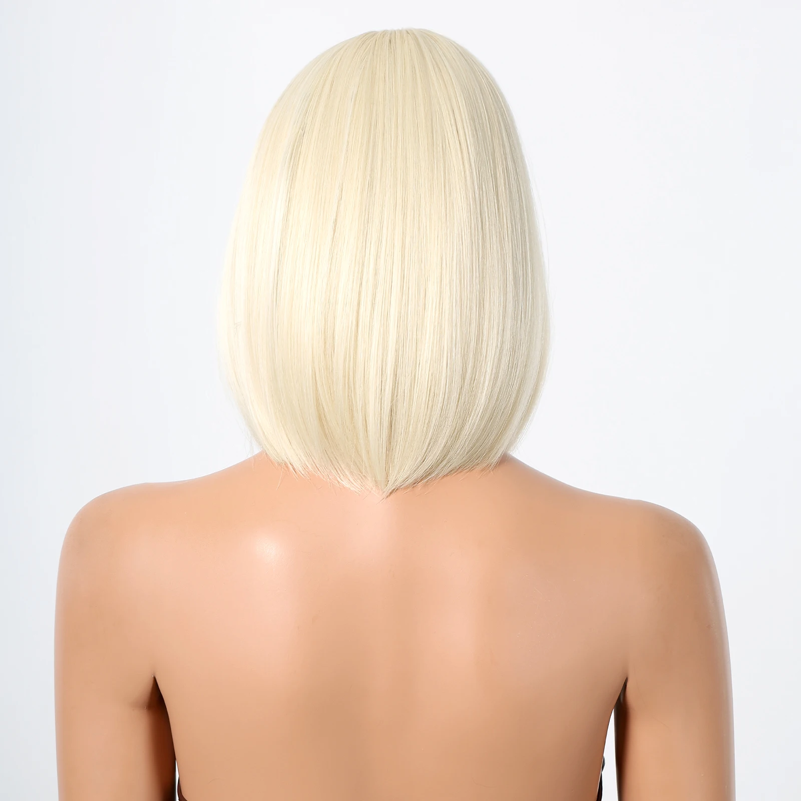 Platynowa blond peruka Bob z grzywką Syntetyczne peruki Cosplay z krótkimi prostymi włosami dla czarnych kobiet Żaroodporne imprezowe codzienne sztuczne włosy — zdjęcie 3