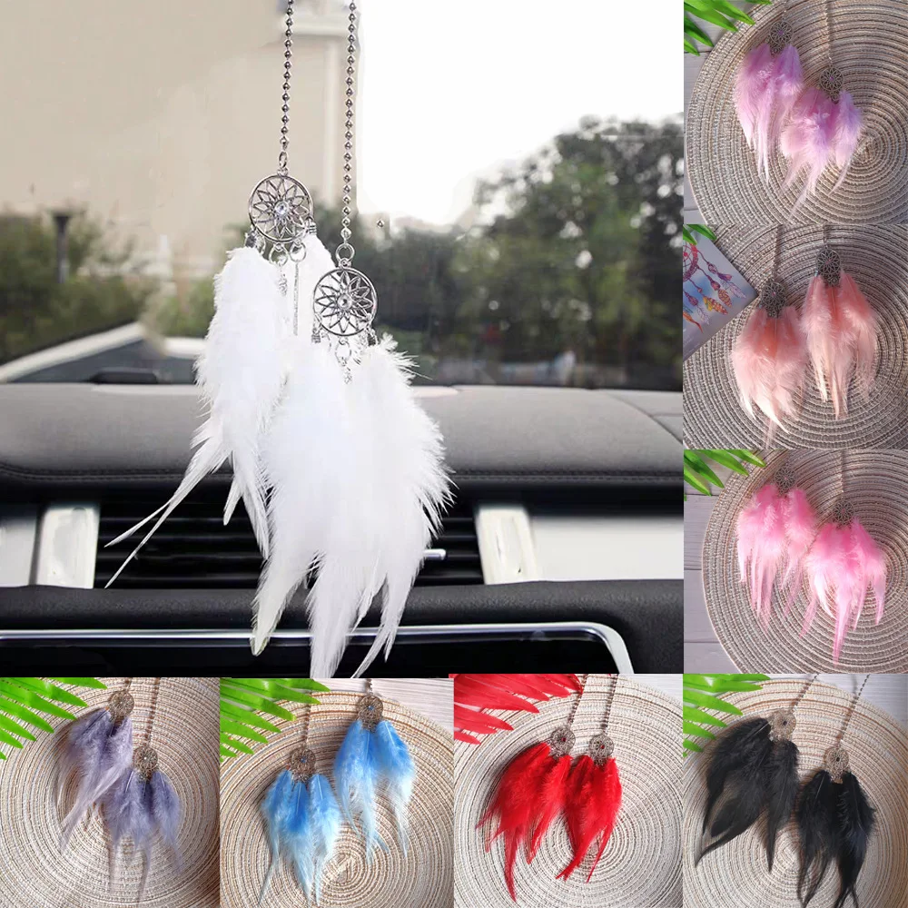 

1PC Car Dream Catcher Accessory Interior For Girls Feather Mirror Hanging Pendant In Auto Ethnic Home Decor Lucky Car Ornament