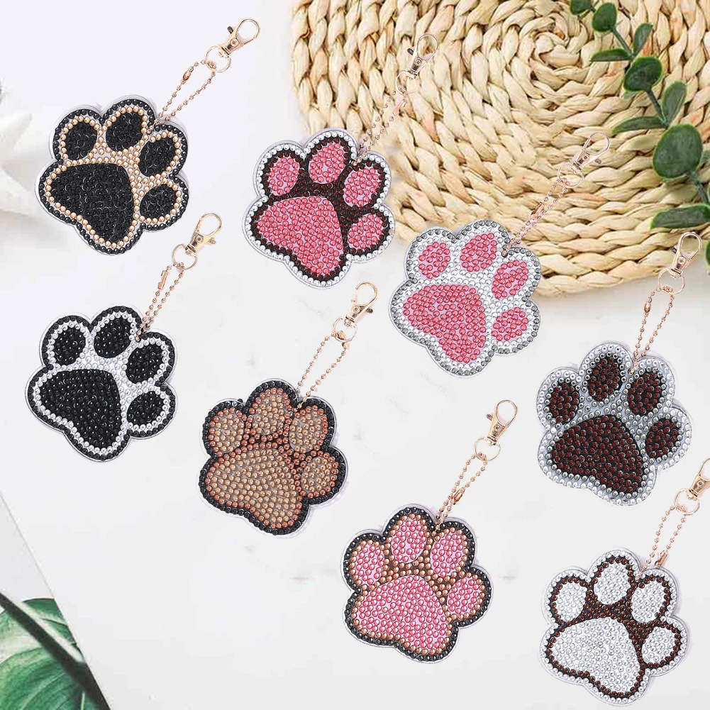 

8 PCs Keychains Kit Dog Paw Shaped Diamond Art Ornaments For Beginners Birthday Crafting Home Party Decor