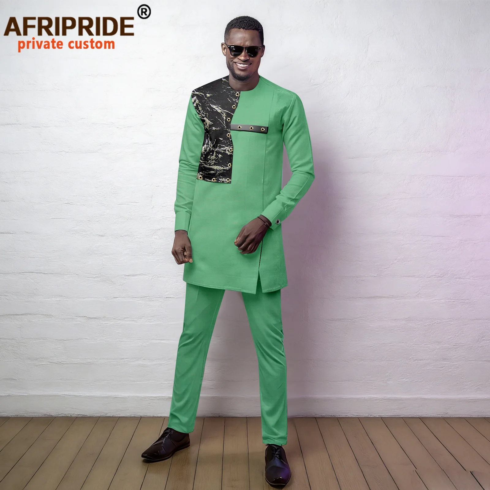 Dashiki for Men African Suit Appliques Shirts and Trousers 2 Piece Set Traditional Attire Wedding Party Clothes Chain 2616032