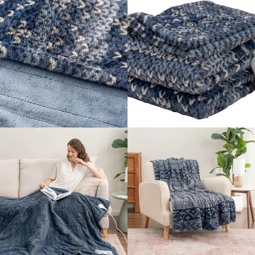 

Reversible Electric Throw Blanket with 4 Heat Settings, Fast Warming, Auto-Off, 50x60
