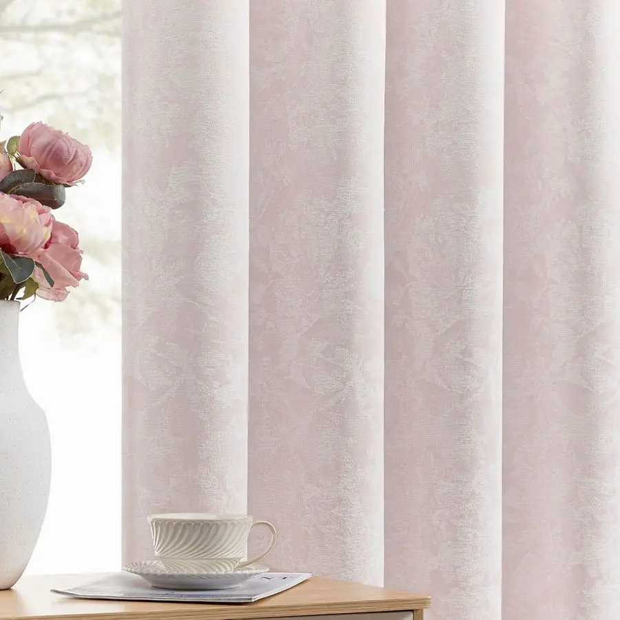 

Pink Floral Jacquard Blackout Curtains 84 Inches Long 2 Panels for Bedroom Living Room Chenille Flower Room Darkening Thermal In