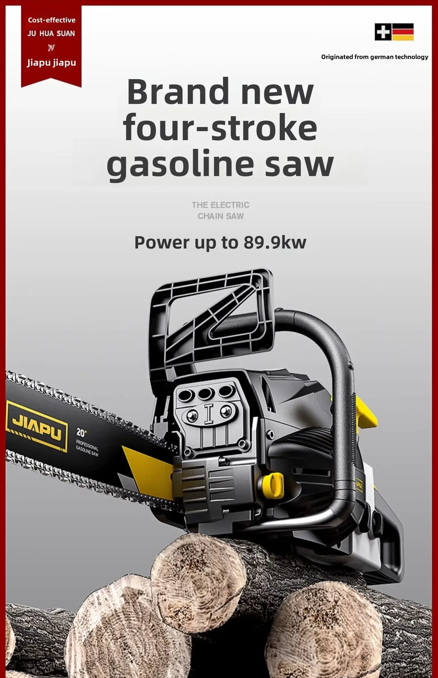 German High-Power Chainsaw with 4-Stroke Engine for Household Wood Cutting, Compact Gasoline Chainsaw C