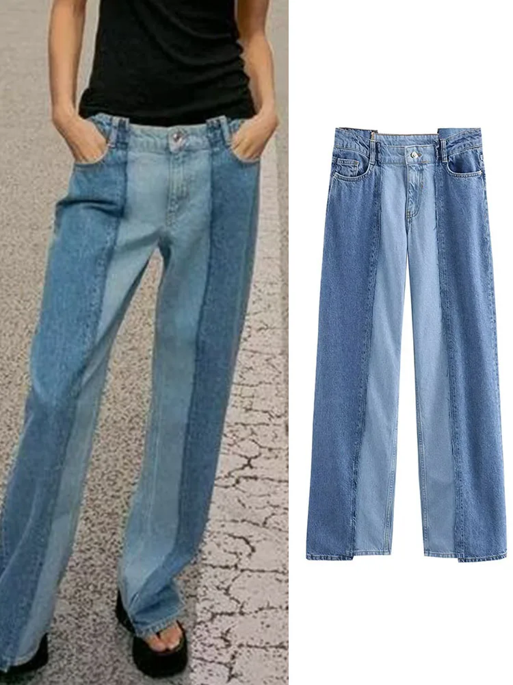 Women Summer Jeans Pants 2024 New Fashion PATCHWORK High Waist Female Elegant Street Denim Jeans Trousers Clothing