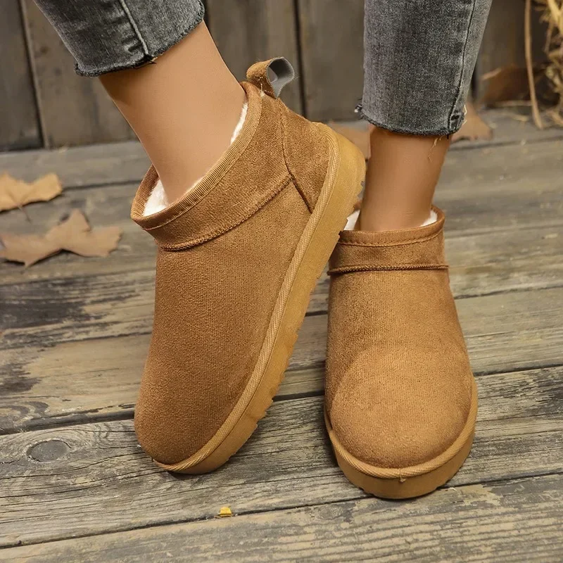 2024 New Winter Ankle Boots Comfortable Thick-soled Womens Casual Slip-on Snow Boots Plush Warm Suede Design Women Walking Boots