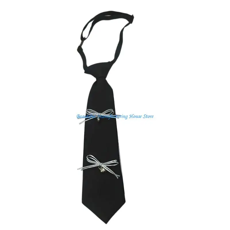 E56A Pre Tied Necktie Adjustable Strap with Silver Bows Embellishment For Women Girls