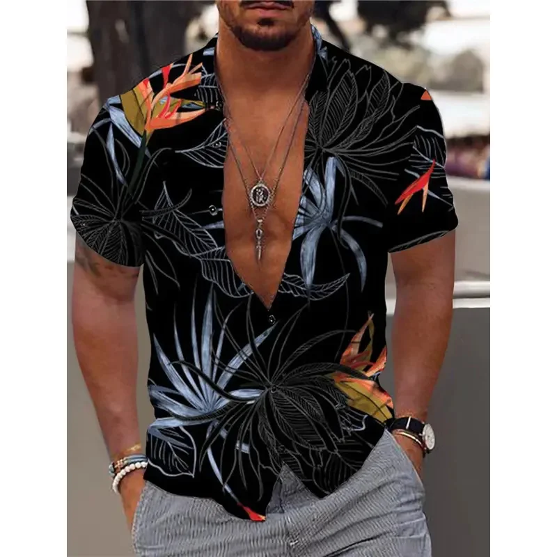 

Men'S Shirt Graphic Shirt Aloha Shirt Leaves Turndown Print Short Sleeve Button-Down Apparel Fashion Designer Casual Breathable