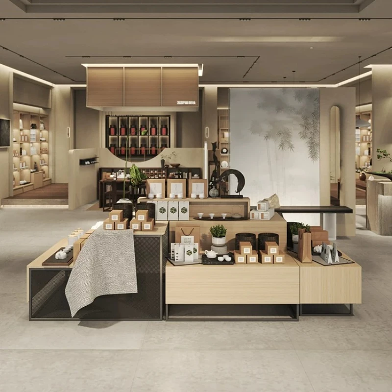 Store Sample Display Table Tea Nakajima Display Stand Product Middle Area High and Low Display Rack Combination
