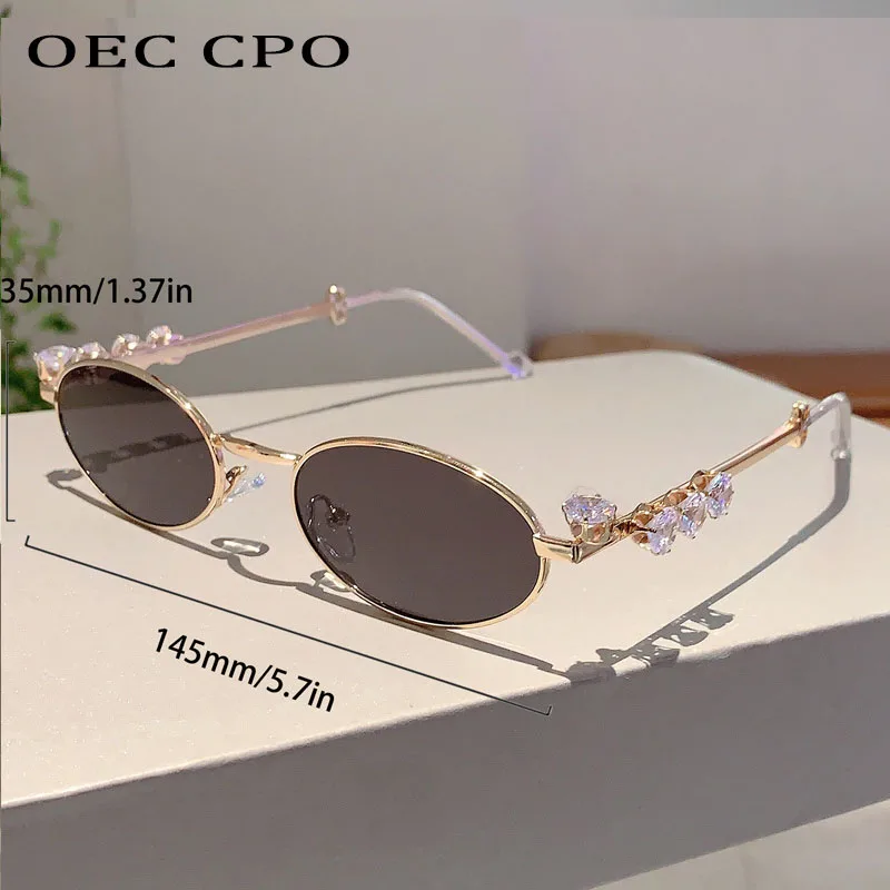 Diamond Oval Sunglasses for Women 2025 Luxury Brand Desig Metal Frame Sun Glasses Ladies Rhinestone Classic Round Shades Eyewear