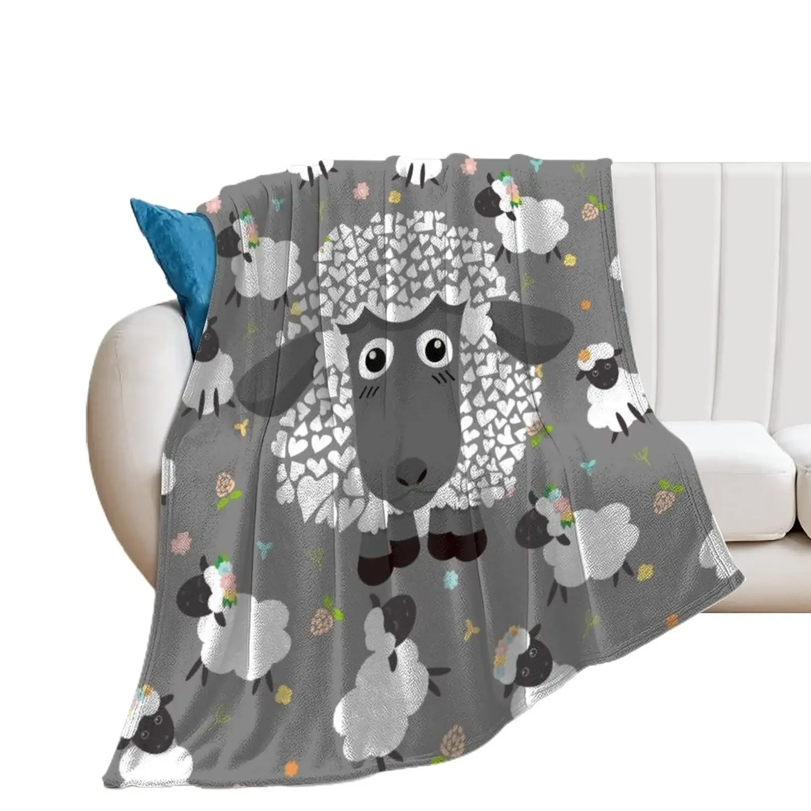 Throw Blanket Ultra Soft Cozy Decorative Flannel Blanket All Season for Home Couch Bed Chair Travel King Size Cute Sheep Fleece