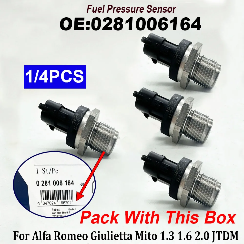 1/4PCS 0281006164 0281006018 Fuel Pressure Sensor 0445214076 For Alfa Romeo Giulietta M-ito 1.3 1.6 2.0 JTDM High Quality