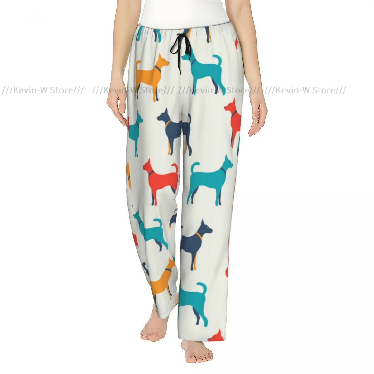 

Women Flannel Pajama Bottoms Soft Fleece Contemporary Of Pet Contours In Retro Style Print Sleep Pants with Drawstring Waist